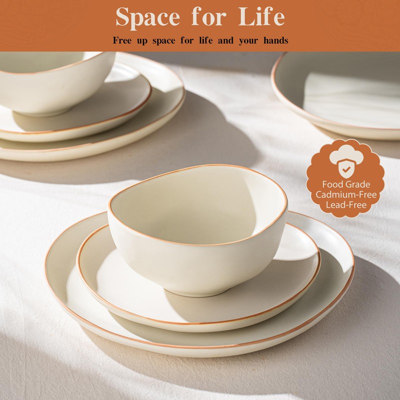 Dafuceramic Stoneware Dinnerware Set for 4, 12 Piece Plates and