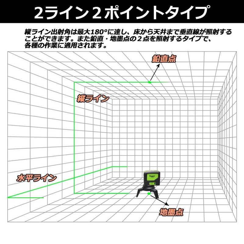 Huepar 2-Line Green Laser Level, 2-Point Green, Cross Line Laser,