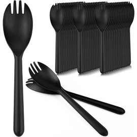 Concession Essentials 125 Count Plastic Disposable Sporks Black Medium Weight Disposable Silverware Plastic Cutlery Spork.