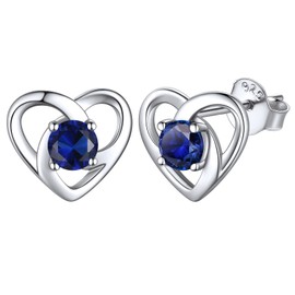 ChicSilver 925 Sterling Silver Stud Earrings for Women Hypoallergenic Celtic Knot Heart Earrings with Birthstone Sapphire Vintage Irish Jewelry Gifts for Birthday Anniversary Wedding - September