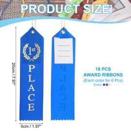 PATIKIL Award Ribbons, 18 Pcs 1st 2nd 3rd Place Prize Medal Ribbon with Event Card & Rope for Sports Events Competitions Challenges Prize Ornaments, Blue/Red/White