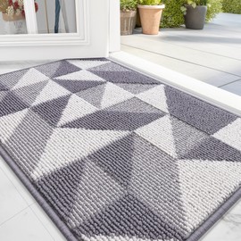 OLANLY Door Mat Indoor Entrance Washable 32x20, Odor-Free Low-Profile Front Back Geometric Doormat, Absorbent Resist Dirt Entry Carpet, Easy to Clean Sturdy Inside Floor Mats for Entryway, Grey