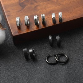 6 Pairs Men's Earrings Black Hoop Earrings Men Women Stainless Steel Earrings Silver Black Hoop Earrings Set for Men Women, 不