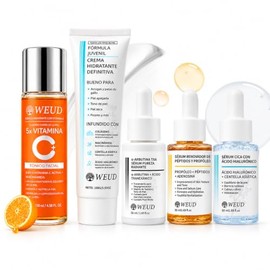 WEUD Skin Care Coreano 5 En 1 Kit, con 1 Crema Hidratante Centella Niacinamida + 1 Tonico 5X Vitamina C Activa + 1 Serum Centella Asiatica + 1 Suero A