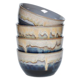 Bosmarlin Stoneware Cereal Bowls Set of 4, 26 Oz, Soup Bowls for Oatmeal, Salad, Dishwasher and Microwave Safe, Reactive Glaze (26 Oz, Grey)