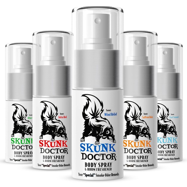 Skunk Doctor Smoke Odor Eliminator Spray (Pack of 5 Scents) | Multi Purpose - Smoke Spray, Body Spray & Air Freshener | Smoke Odor Remover for Body, Car & Home | Works On All Types Of Smoke Odors