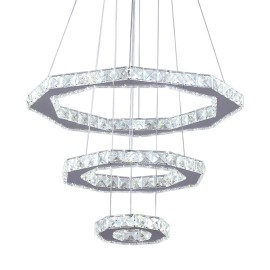 Modern Exquisite LED Crystal Chandelier Pendant Light Three Ring Switch Control Bedroom Living Room Dining Room Lighting MetalShade  color: Cool White, Design Style: Modern, Lamp Power(W): 47, Number of Lights: LED