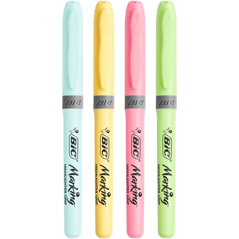Bic Highlighter Grip Pens with Anti-Drying Technology in 4 Assorted