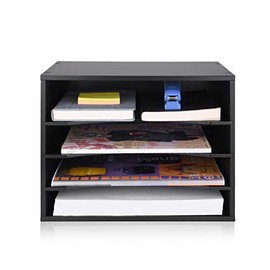 eMerit Wood Desktop Organizer Paper Storage Letter Tray File Sorter for Home Office,Black