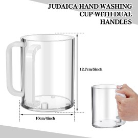 MAQUITA Judaica Hand Washing Cup with Dual Handles, 5" Acrylic Wash Cup for Jewish Ritual (White)