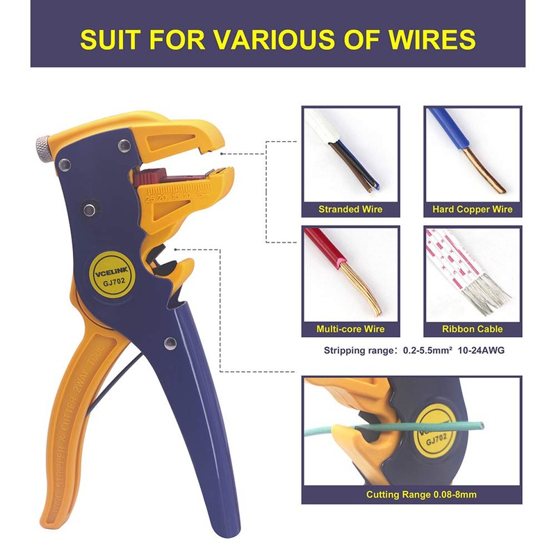 VCELINK Automatic Wire Stripper and Cutter, Electrical Cable Stripping Tool
