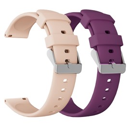 WalkerFit Smart watch band Silicone 20mm 2 Pices Black/Purple (20mm, Pink + Purple)