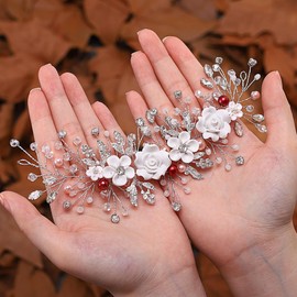 Vakkery Flower Wedding Hair Accessories Silver Crystal Hair Vine Headpiece Rhinestone Bridal Hair Accessories for Women and Girls