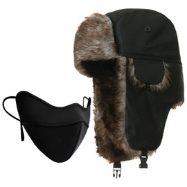 HDGSAFD 1 Ear Protection Hat and 1 Windproof Mask, Warm Winter Hat, Waterproof Hat, Soft Plush Hat, Winter Outdoor Products, black, S - M