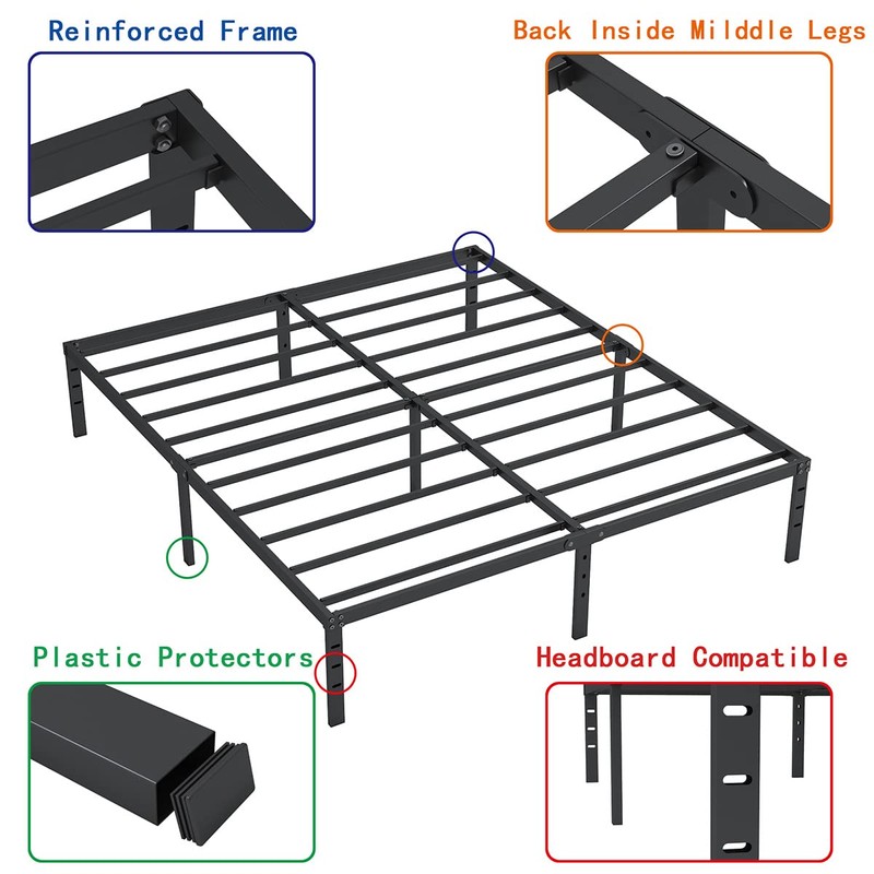 ALDRICH 18 Inch Metal King Size Bed Frame - Black