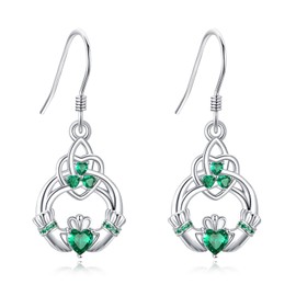 DAYLINLOVE Claddagh Earrings 925 Sterling Silver Trinity Celtic Knot Earring Eternity Love Celtic Shamrock Earrings Irish Jewelry Gifts for Women Mom Wife