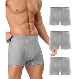 YESWEL Men's Incontinence Underwear, Leak Proof Washable Reusable Cotton Boxer Brief, Heavy Flow Bladder Leak 3 Pack (Grey, XXX-Large)