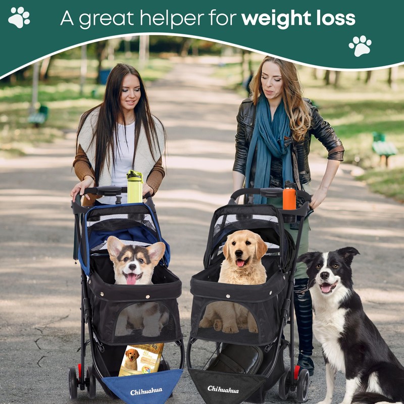 Pet Stroller,Dog Stroller for Small Medium Dogs Cats,3 Wheels,Foldable,with Breathable