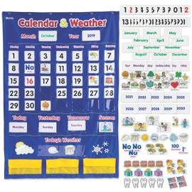 Learning Resources Calendar & Weather Pocket Chart - Classroom Must Haves, Teacher Supplies, Back To School, Daily Routine For Kids, Kindergarten and Homeschool Essentials, Vocabulary Flash Cards