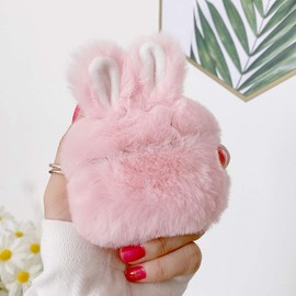 Guppy Compatible with AirPods Pro2 Furry Bunny Case Girls 3D Cartoon Cute Rabbit Ears Plush Fluffy Warm Carrying Case Soft Protective Case Cover Accessories for AirPods Pro2 2022 Pink