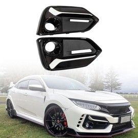 GXARTS 2PCS Black Left & Right Front Fog Light Covers Compatible with Honda Civic 5 Door Hatchback 2017-2021