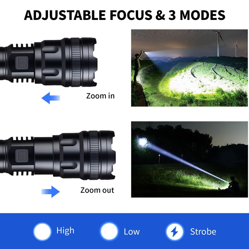 Durable & High Lumens 20,000LM Rechargeable Flashlights. 3-Mode LED Flashlight