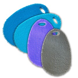 Esponja de silicona para platos, esponjas de silicona de grado alimenticio para platos y limpieza en casa, esponjas de cocina sin BPA [Paquete de 4 óvalos]