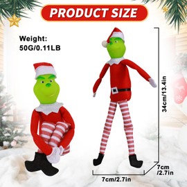 Grinch Doll Christmas Suffed Plush Toy Red Green Monster Elf Ornament for Xmas Home Decor Gifts (Strip)