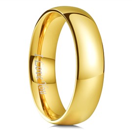 King Will BASIC 6mm Wedding Ring for Men Women Stainless Steel Wedding Band Laser I Love You Gold Plated High Polished Dome Style Ring 8