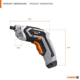 Meister Cordless Screwdriver 3.6 V, MAS36-2 Ah - LED Work Light - Magnetic Shelf - Ideal for Screws/Cordless Screwdriver with Bit Set/Mini Cordless Screwdriver/Cordless Screwdriver / 5450120