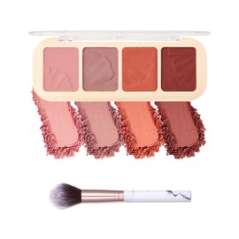 Matte Face Blush Palette Kit with Brush-4 Colors Pink Purple Orange Silky Mineral Blendable Blusher Contour Powder for Cheeks,Longlasting Professional Facial Beauty Makeup Gift for Women Girl-Set 01