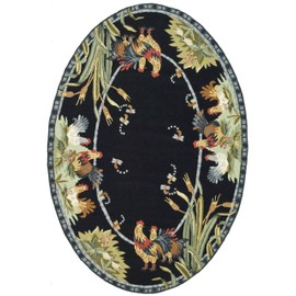 Safavieh Chelsea Collection HK56B Hand-Hooked French Country Wool Area Rug, 4'6" x 6'6" Oval, Black