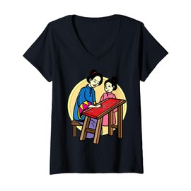Womens Cartoon Characters Crafting Together For Kids V-Neck T-Shirt