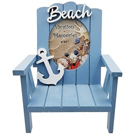Rockin Picture Frames Blue Beach Chair, 4x5 Vacation Memories Photo Frame, with White Anchor Souvenir Idea Cute Home Decor (BEACH CHAIR, 4" x 5")