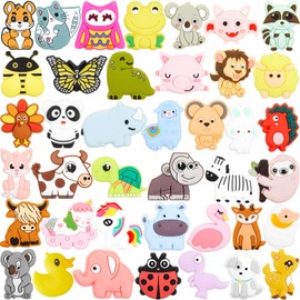 Silipull 40 Pcs Christmas Silicone Focal Beads for Pens, Xmas Not Duplicated Silicone Beads Snowman Christmas Tree Focal Beads for Keychain Making DIY Gift Necklace Bracelet Jewelry(Animal)