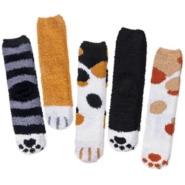 Loritta 5 Pairs Womens Fuzzy Socks Cozy Soft Fluffy Cute Cat Animal Winter Warm Slipper Socks Christmas Stocking Stuffers, AC-5 Pairs Cat Socks
