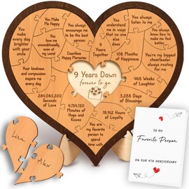Stofinity 9 Year Anniversary Pottery Gifts For Him Her - Happy 9th Anniversary Wedding Gifts For Husband Wife, Willow Gifts For Anniversary 9 Years Wood Heart Puzzle