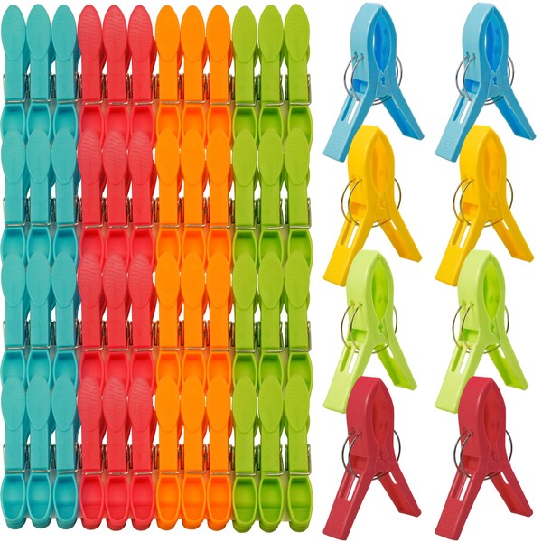 wonkeken Pack of 56 Colourful Plastic Clothes Pegs Set Shirt