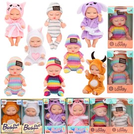 Triamisus Realistic Baby Doll Toys, 8 Pcs, 3 Inches Mini, with Animal Clothes, for Toddlers/Kids