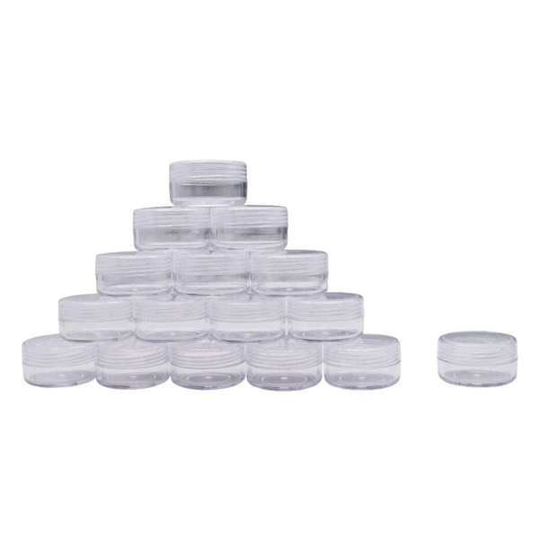 Healthcom 100 Pieces 10 Gram Empty Plastic Cosmetic Containers 10ml Clear Round Sample Pot Jar Screw Cap Lid For Lip Balm Eye Shadow Nail Powder Jewelry Creams Lotions-BPA Free Travel Makeup Samples Storage