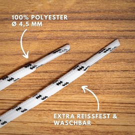 LaceHype 2 Pairs – Premium Round Shoelaces, Diameter 4.5 mm, Polyester, for Work Shoes, Boots, Outdoor Shoes and Sports Shoes, Tear-Resistant Shoe Laces, white/black