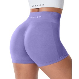 CELER - Pantalones cortos de entrenamiento para mujer, sin costuras, para gimnasio, cintura alta, pantalones cortos deportivos para yoga, bígaro , M