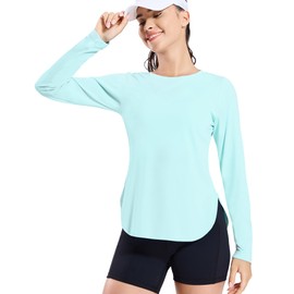 MIER Womens Long Sleeve Workout Sun Shirts UPF 50+ UV Protection Quick Dry Athletic Running Gym Tops Clothing, Aqua, XL