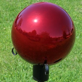 Sunnydaze Gazing Globe Glass Mirror Ball, 10 Inch, Stainless Steel Red