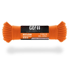 GO!elements 15 m Paracord Rope Made of Tear-Resistant Nylon Cord – 4 mm Paracord 550 Type III Cord – Suitable as All-Purpose Rope & Cord – Max. 250 kg, Colour: Orange
