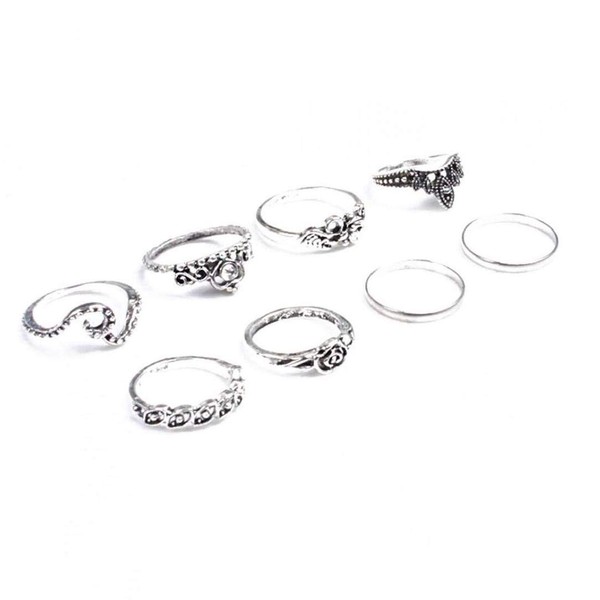 Angoter 16 PCS/Pack Vintage Women Finger Ring Right Jewelry Retro Female Boho Knuckle Nail Carved