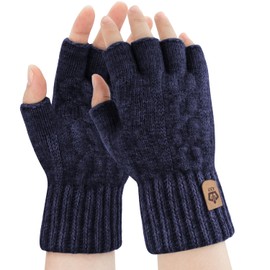 ARFNKIM Fingerless Gloves Winter Warm Knitted Stretchy Half Finger Gloves Running Driving Cycling Working for Men and Women (Dark Blue)