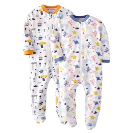 Marquebaby Baby Boy One-Piece Footies Organic Cotton Footed Onesie - Zip Front Rompers Jumpsuit 18 Months