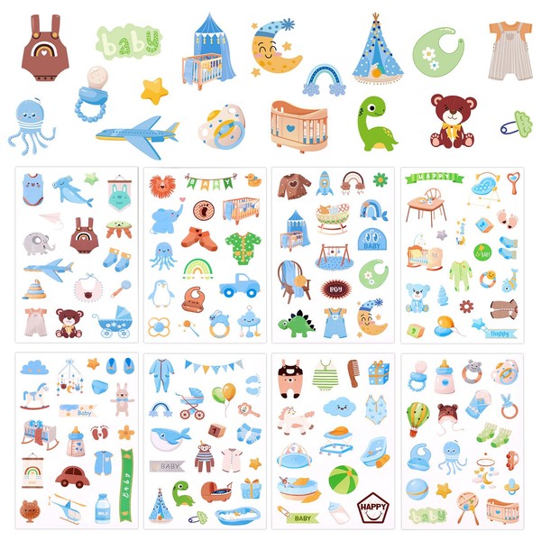 8 Sheet Baby Boy Stickers for Scrapbooking, Premium Paper Baby