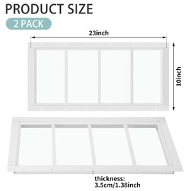 Tandefio 2 Pk 10''x23'' White Flush Mount Shed Window with Tempered Glass Household Windows with Screws for Chicken Coop Sheds Barns